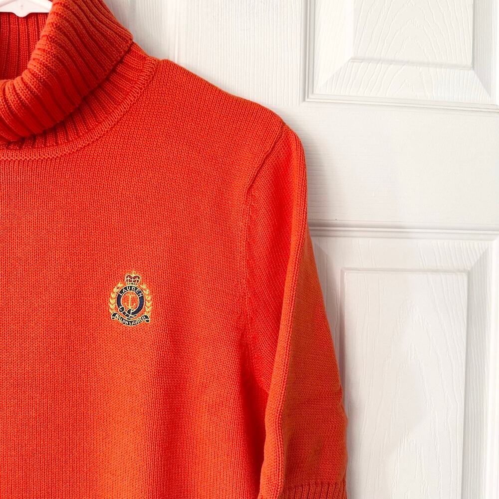 Lauren Ralph Lauren Vintage Orange Half Sleeve Turtleneck Sweater Crest Large - Picture 4 of 9